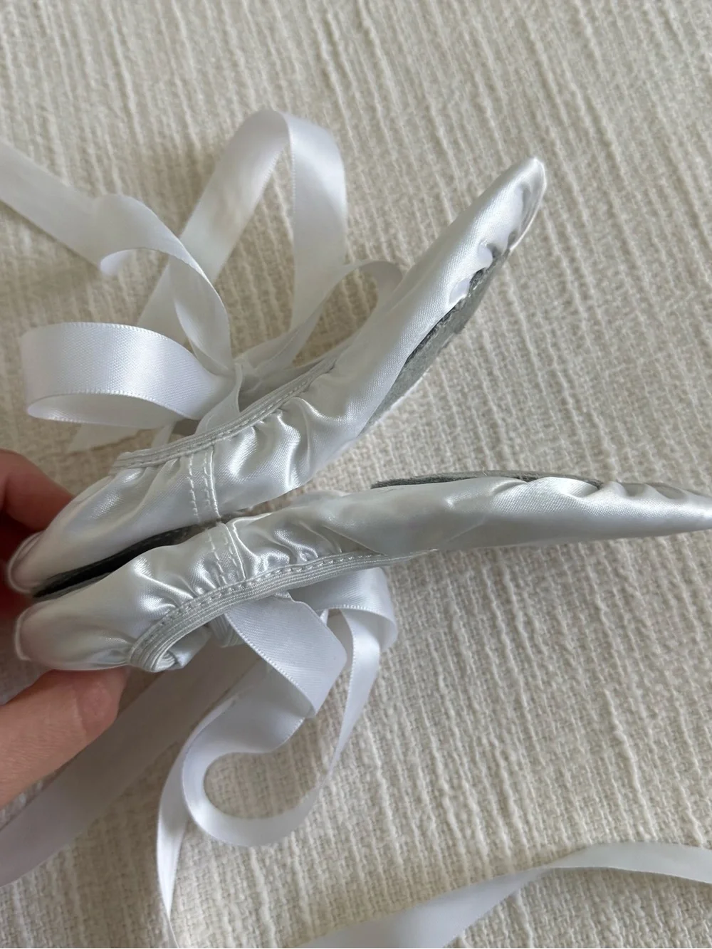 White Satin Ballet Tie Shoes for Kids